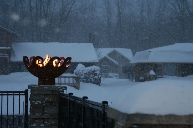 Waves Sculptural Fire Pit in snow Port Huron, MI