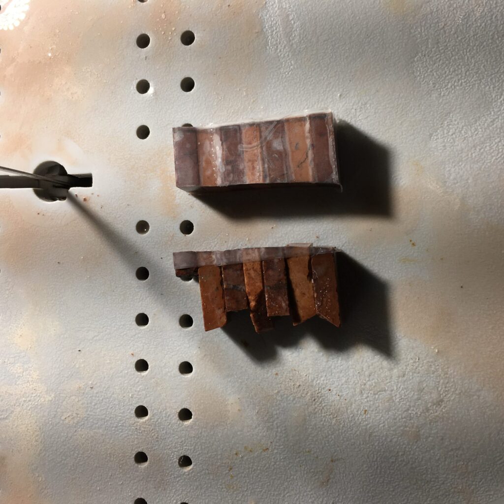 Cut stone made from the tape drawing in the previous photograph